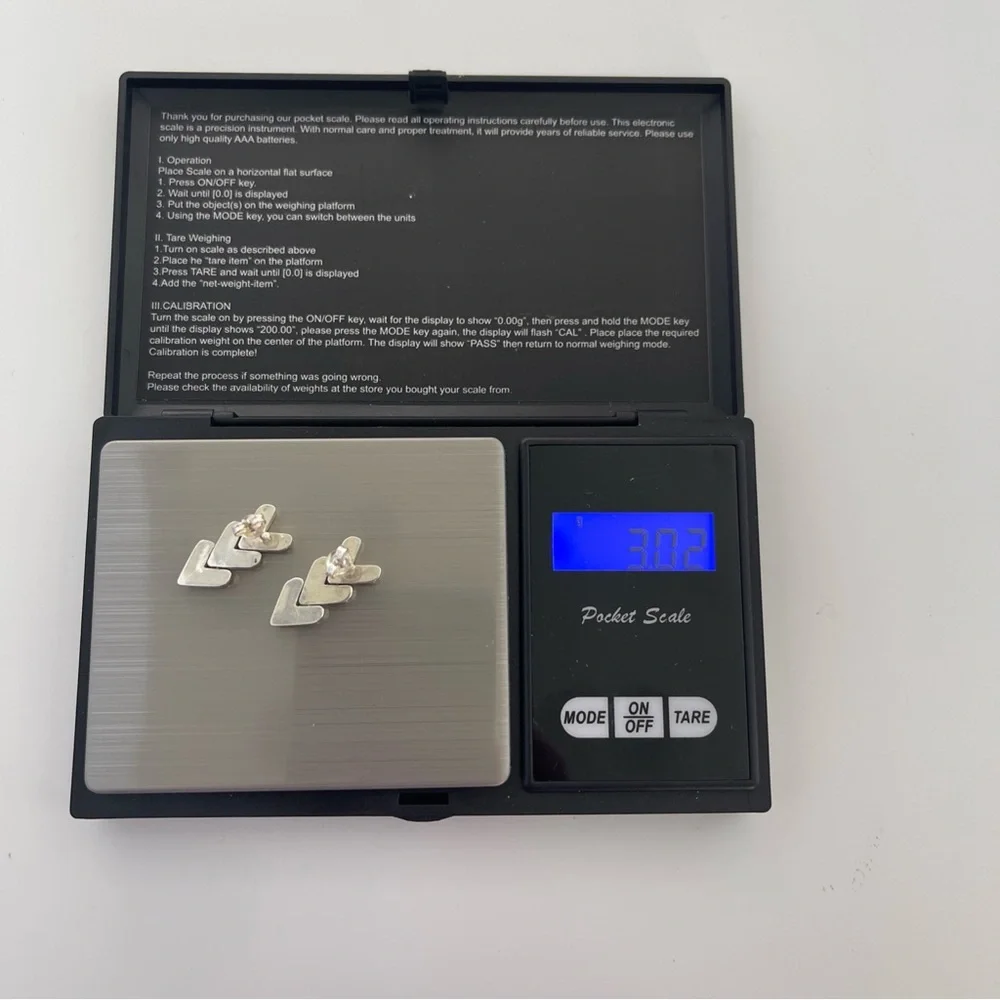 Vintage Sterling Silver Puffy Chevron dangle Drop Earrings - Picture 5 of 11